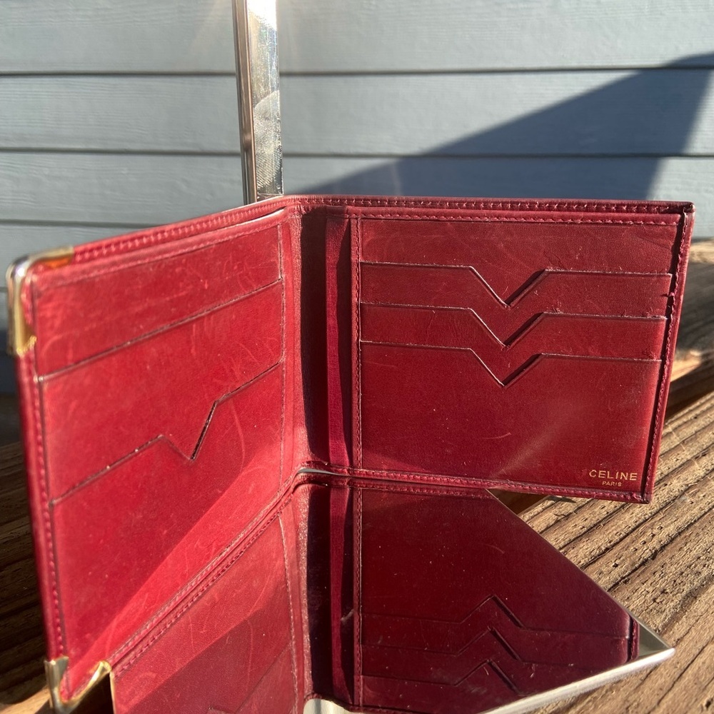 Celine Burgundy Vintage Leather Bifold Wallet with Gold Accents - Picture 3 of 7